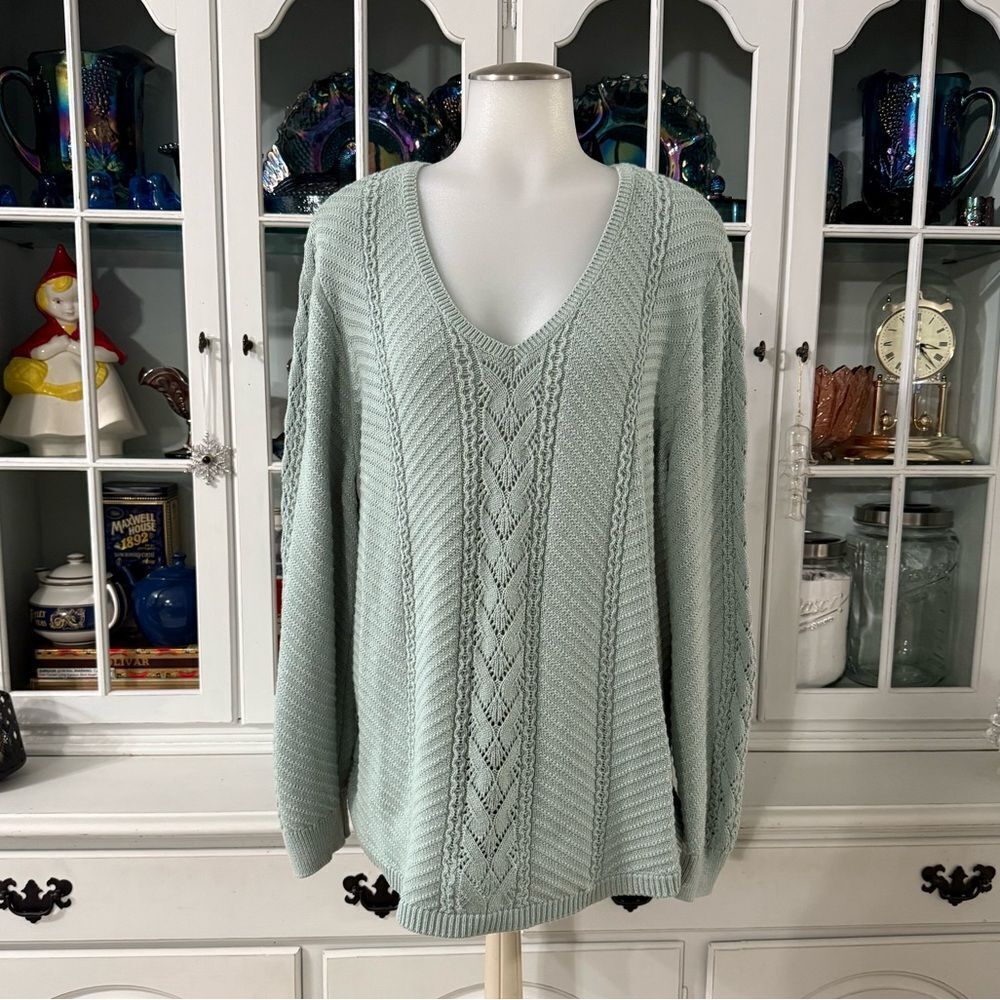 Sonoma Mint Green V-Neck Cable Knit Sweater Size XXL